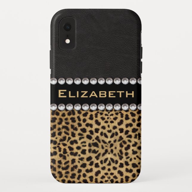 Leopard Spot Kristall Diamonds Monogram FOTO Case-Mate iPhone Hülle (Rückseite)