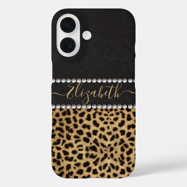 Leopard Spot Kristall Diamonds Monogram FOTO iPhone 16 Hülle (Rückseite)