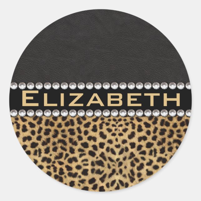 Leopard Spot Kristall Diamonds Monogram FOTO Runder Aufkleber (Vorderseite)