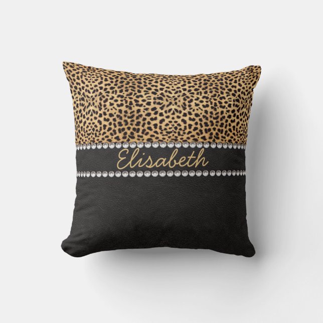 Leopard Spot Kristall Diamonds Personalisiert Kissen (Vorderseite)