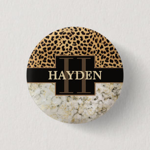 Leopard Spot Marmor Monogramm Name Button
