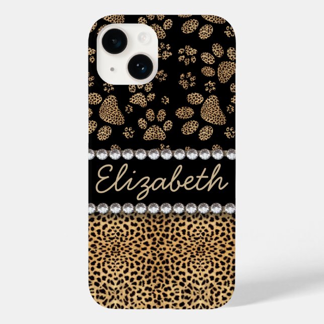 Leopard Spot Paw Prints Kristall Case-Mate iPhone 14 Hülle (Rückseite)