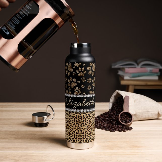 Leopard Spot Paw Prints Kristall Trinkflasche (Kaffee)