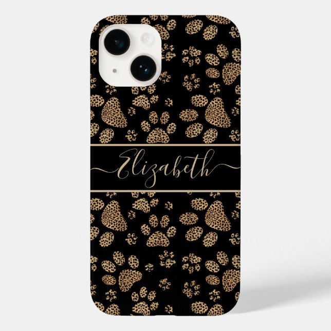 Leopard Spot Paw Prints Personalisiert Case-Mate iPhone 14 Hülle (Rückseite)