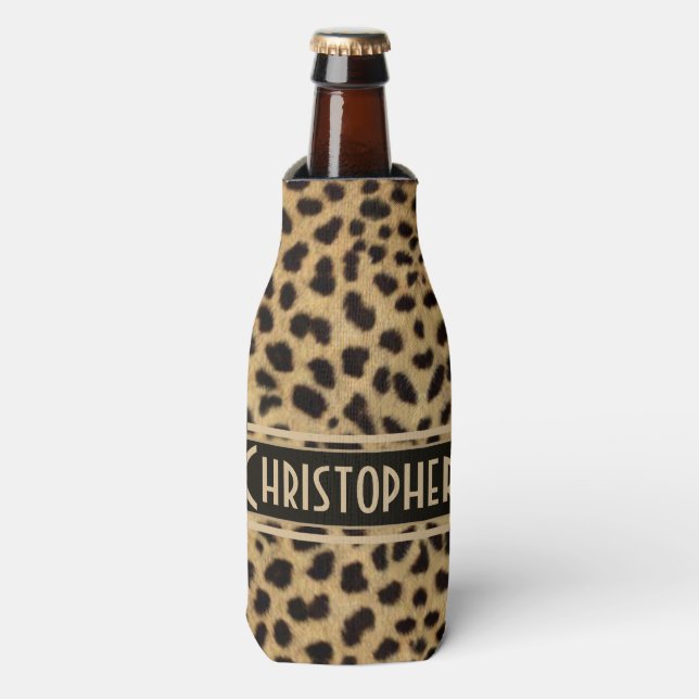 Leopard Spot Skin Print Personalisiert Flaschenkühler (Flaschenvorderseite)