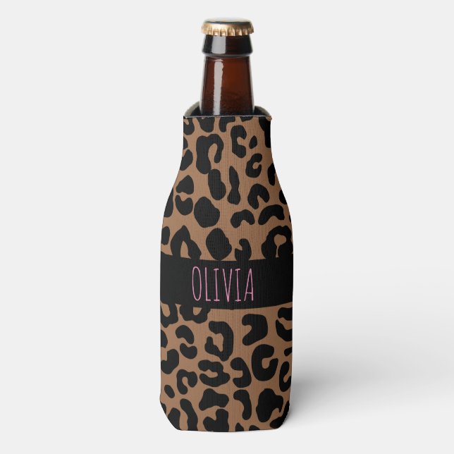 Leopard Spot Skin Print Personalisiert Flaschenkühler (Flaschenvorderseite)