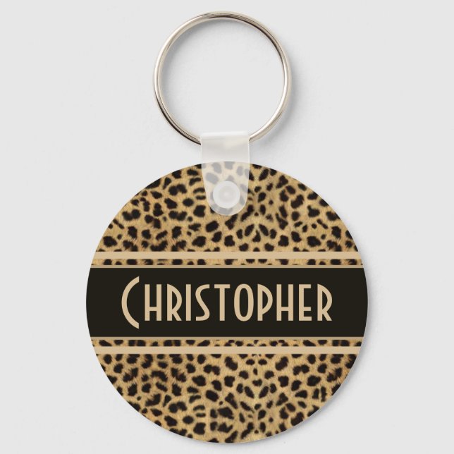Leopard Spot Skin Print Personalisiert Schlüsselanhänger (Vorderseite)