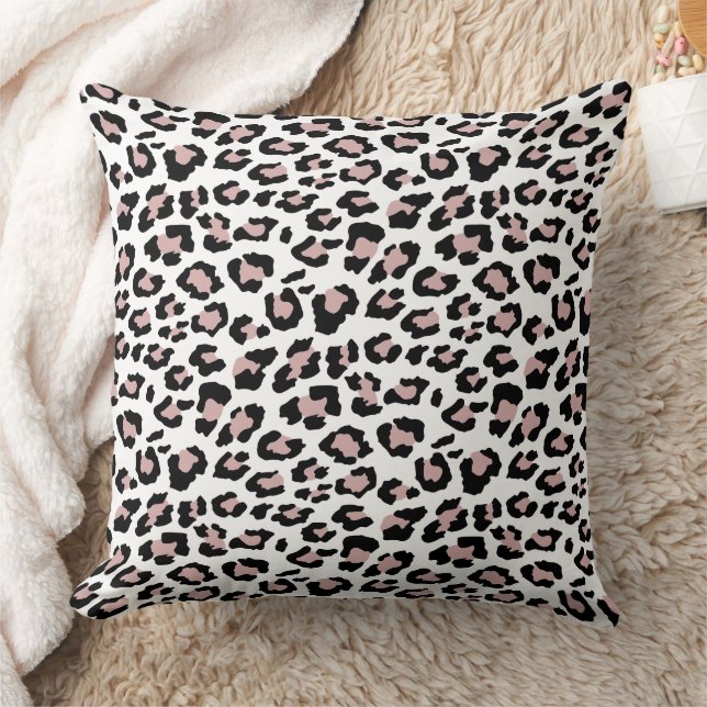 Leopard-Spots Rose Rosa Schwarz-Tierbild Kissen (Decke)