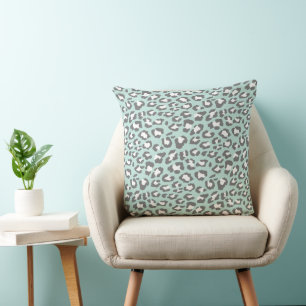 Leopard Spots Seafoam Graues Tierdruckmuster Kissen
