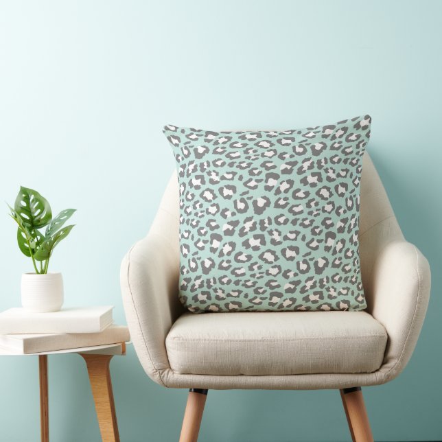 Leopard Spots Seafoam Graues Tierdruckmuster Kissen (Stuhl )