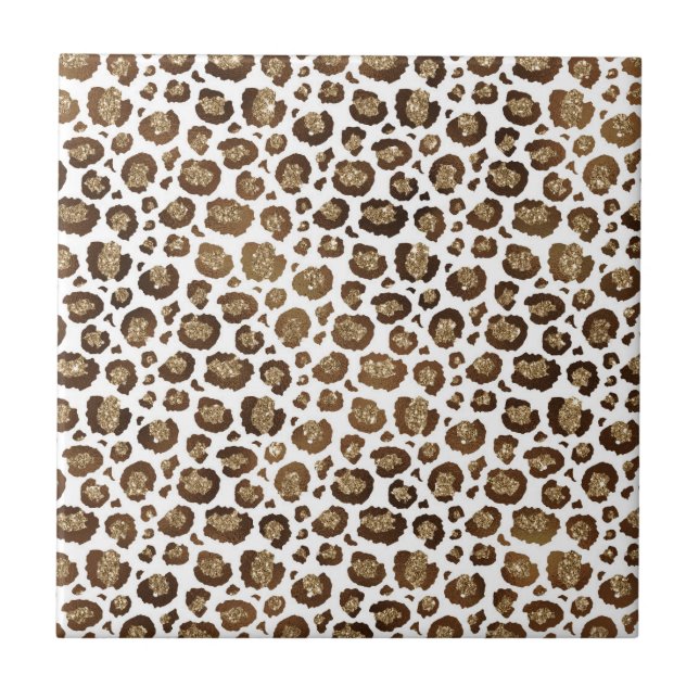 Leopard Spots Wildtiere Golden Glitzer Safari Fliese (Vorderseite)