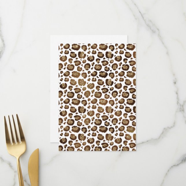 Leopard Spots Wildtiere Golden Glitzer Safari Menükarte (Vorderseite/Rückseite Beispiel)