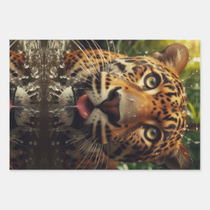 Leopard Stares beim Wasserlappen im Dschungel Geschenkpapier Set