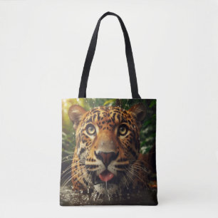 Leopard Stares beim Wasserlappen im Dschungel Tasche