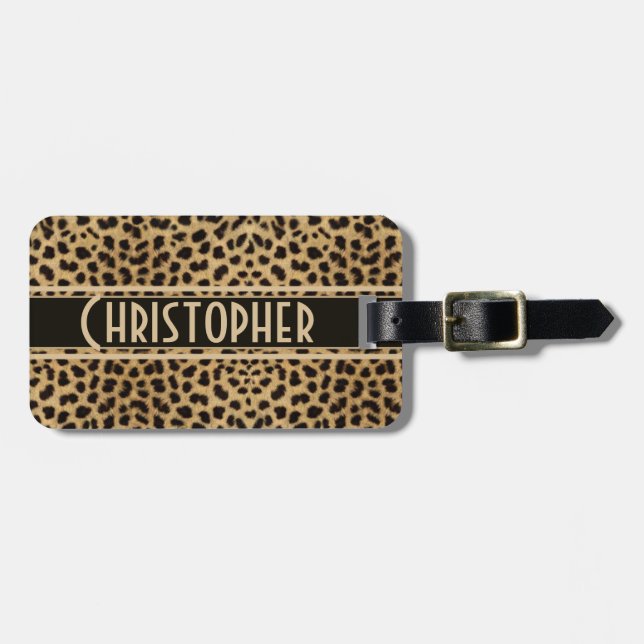 Leopard-Stellen-Adresse personalisiert Gepäckanhänger (Vorderseite horizontal)