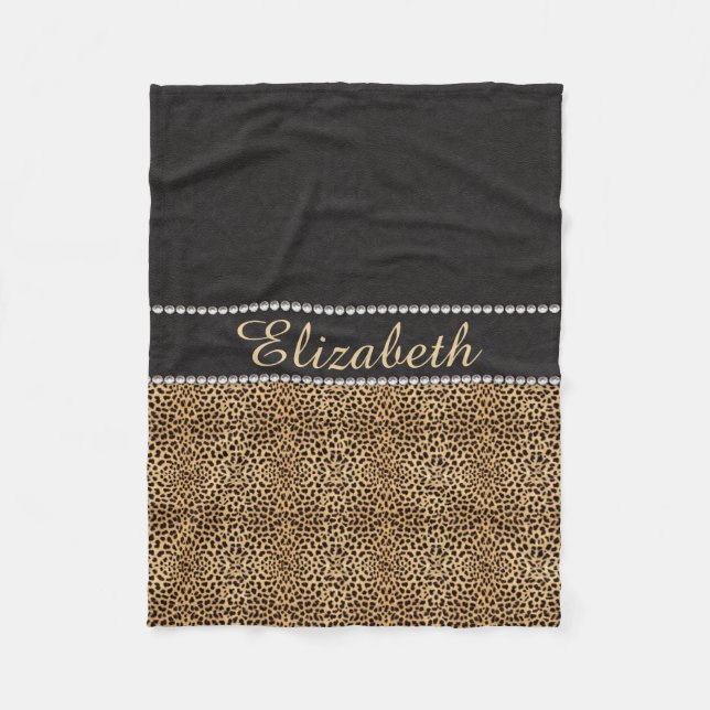 Leopard-Stellen-diamante de imitación-Diamanten Fleecedecke (Vorderseite)