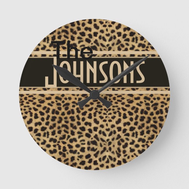Leopard-Stellen-Haut-Druck personalisiert Runde Wanduhr (Vorderseite)