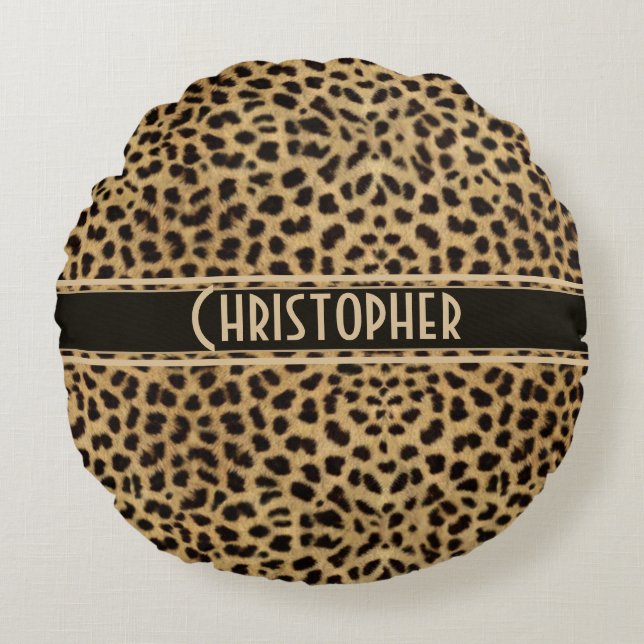Leopard-Stellen-Haut-Druck personalisiert Rundes Kissen (Vorderseite)