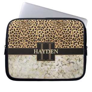 Leopard-Stellen-Marmor-Monogramm Laptopschutzhülle
