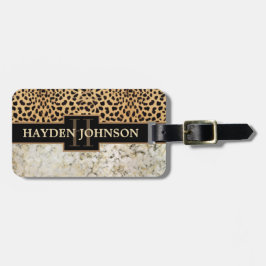 Leopard-Stellen-Marmor-Monogramm-Namen-Adresse Gepäckanhänger