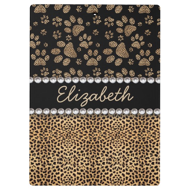 Leopard-Stellen-Tatze druckt diamante de imitación Klemmbrett (Rückseite)
