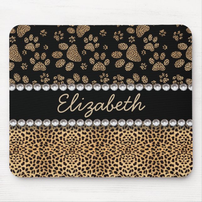 Leopard-Stellen-Tatze druckt diamante de imitación Mousepad (Vorne)