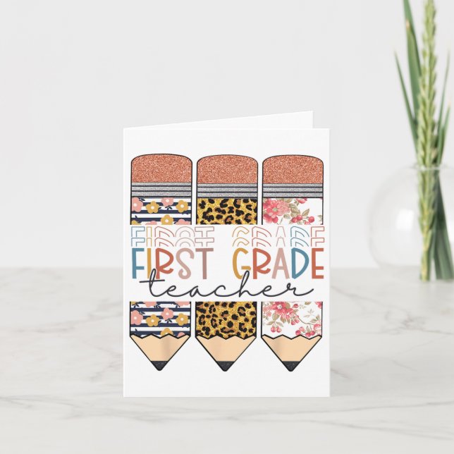 Leopard Stift Leopard Lehrer erster Klasse glückli Karte (Vorderseite)