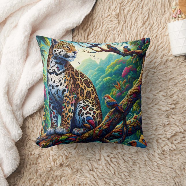 Leopard-Stille: Kühnes tropisches Design Kissen (Decke)