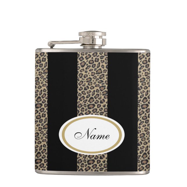 Leopard Streifen elegant modernen kuscheligen Name Flachmann (Vorderseite)