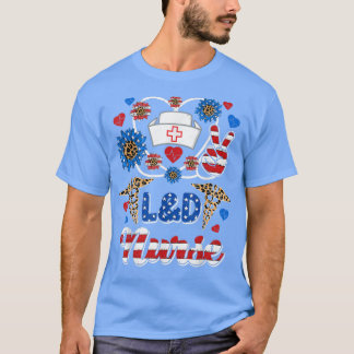 Leopard Sunflower L&D Nurse American Flag Funny 4t T-Shirt