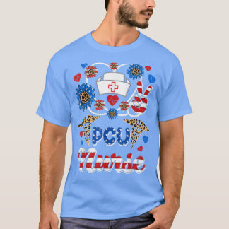 Leopard Sunflower PCU Nurse American Flag Funny 4t T-Shirt