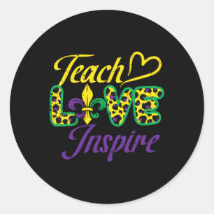 Leopard Teach Liebe Inspirierte Mardi Gras Teacher Runder Aufkleber