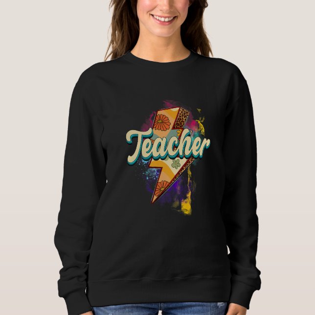 Leopard Teacher  Teacher Lightning Bolt Back To Sc Sweatshirt (Vorderseite)