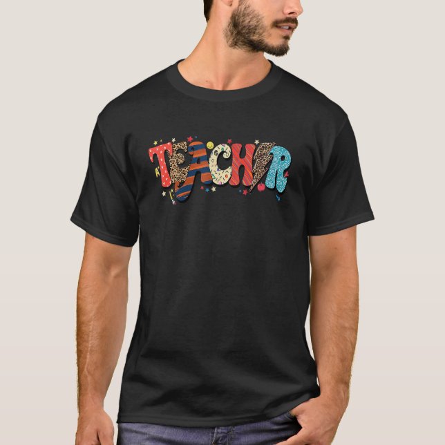 Leopard Teacher  Teacher Lightning Bolt Back To Sc T-Shirt (Vorderseite)