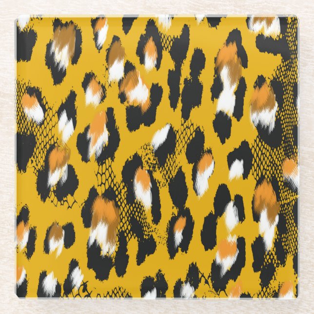 Leopard Texture Animal Print Hintergrund Glasuntersetzer (Vorderseite)