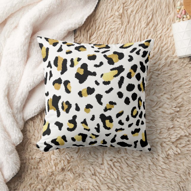 Leopard Tier druckt schwarz und goldfarben Kissen. Kissen (Decke)