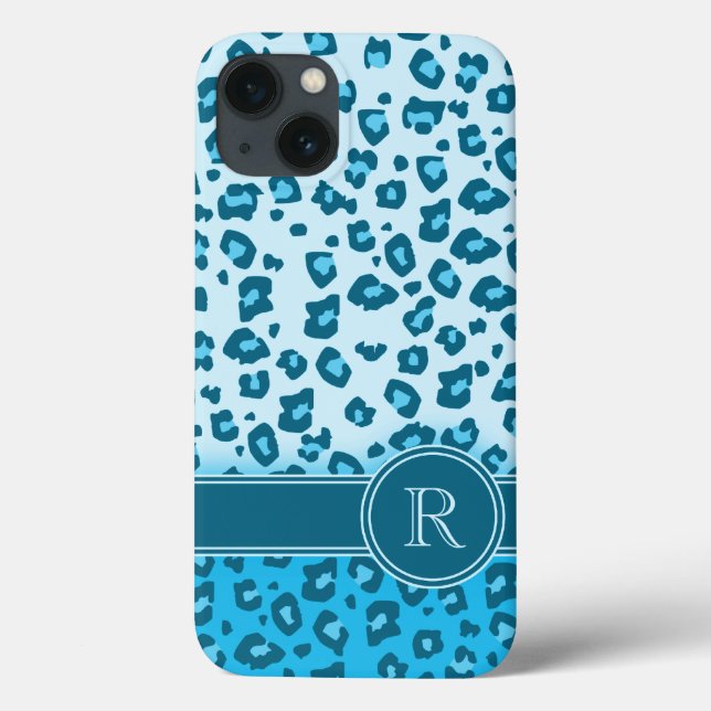 Leopard-Tierabdruck Aqua-Monogramm-Packung Case-Mate iPhone Hülle (Rückseite)
