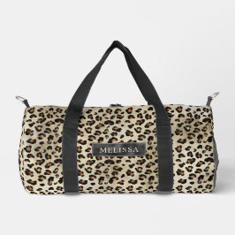 Leopard-Tierdruck mit schwarzer Faux-Folie und Nam Duffle Bag