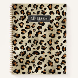 Leopard-Tierdruck mit schwarzer Faux-Folie und Nam Notizbuch