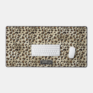 Leopard-Tierdruck mit schwarzer Faux-Folie und Nam Schreibtischunterlage