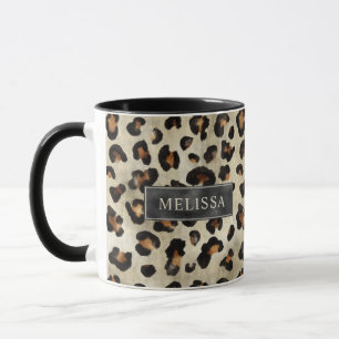 Leopard-Tierdruck mit schwarzer Faux-Folie und Nam Tasse