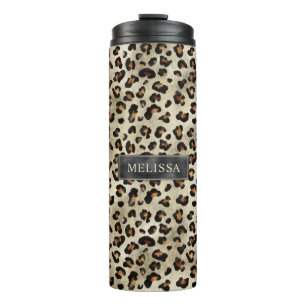 Leopard-Tierdruck mit schwarzer Faux-Folie und Nam Thermosbecher