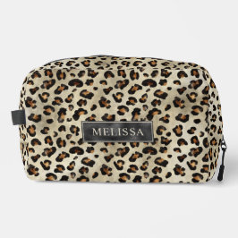 Leopard-Tierdruck mit schwarzer Faux-Folie und Nam Waschbeutel