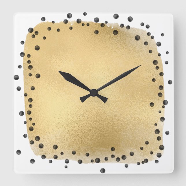 LEOPARD TIERDRUCKGOLD SCHWARZPLATTENSCHALTER QUADRATISCHE WANDUHR (Vorderseite)