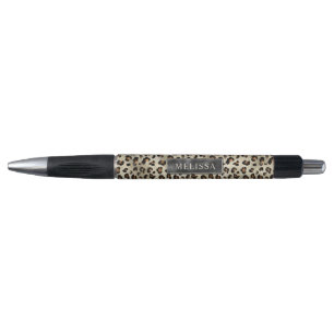 Leopard-Tierdruckmuster in Beige mit Namen Kugelschreiber