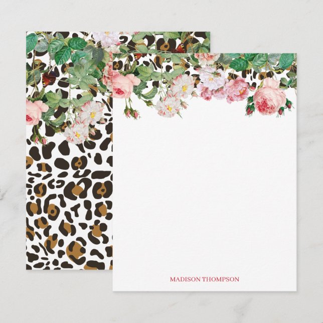 Leopard Tierdruckmuster Vintag florale Mitteilungskarte (Vorne/Hinten)
