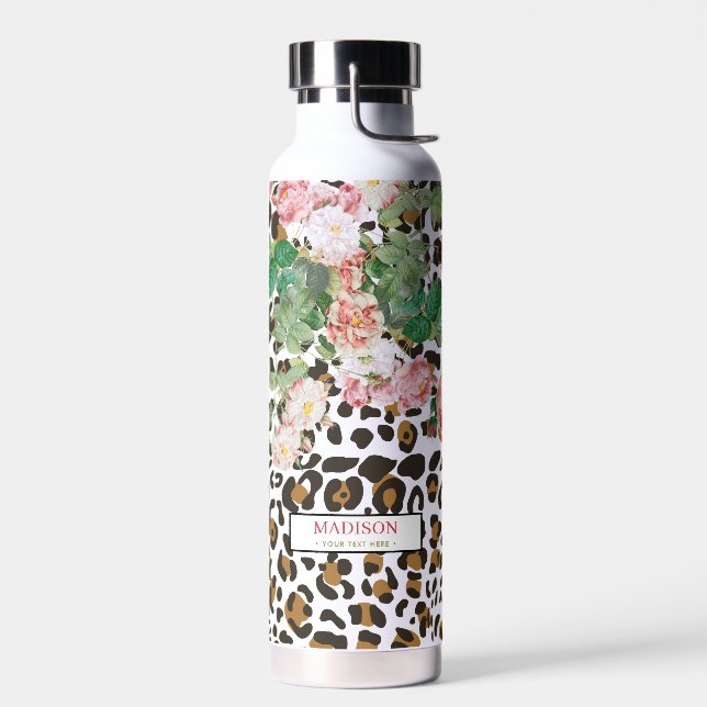 Leopard Tierdruckmuster Vintag florale Trinkflasche (Links)