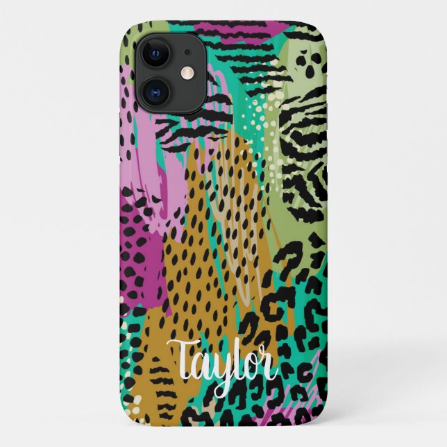 Leopard Tierfarben Personalisierter Name Case-Mate iPhone Hülle (Rückseite)