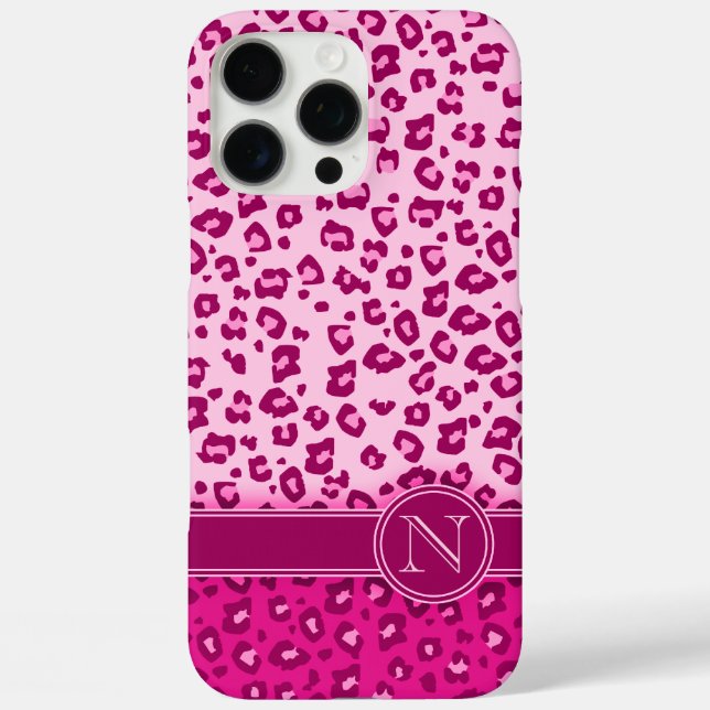 Leopard, tierischer Aufdruck rosa Monogramm iPhone 16 Pro Max Hülle (Rückseite)
