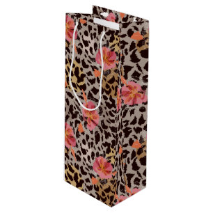 Leopard Tiermuster Tropenrosa Blume Geschenktüte Für Weinflaschen